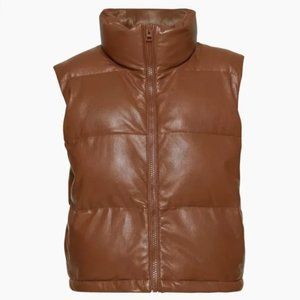 NEW Aritzia Wilfred Free Vista Leather Puffer Vest - Brown
